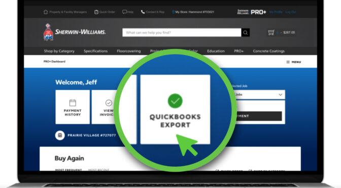 Laptop with Sherwin-Williams QuickBooks Export screenshot